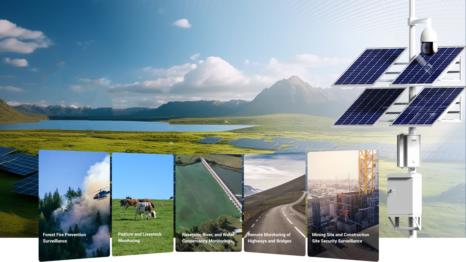 All-in-One Off-Grid Solar-Videoüberwachungssets für Waldbrandfrüherkennung, Landwirtschaft, Wasserwirtschaft, Autobahn- und Baustellenüberwachung