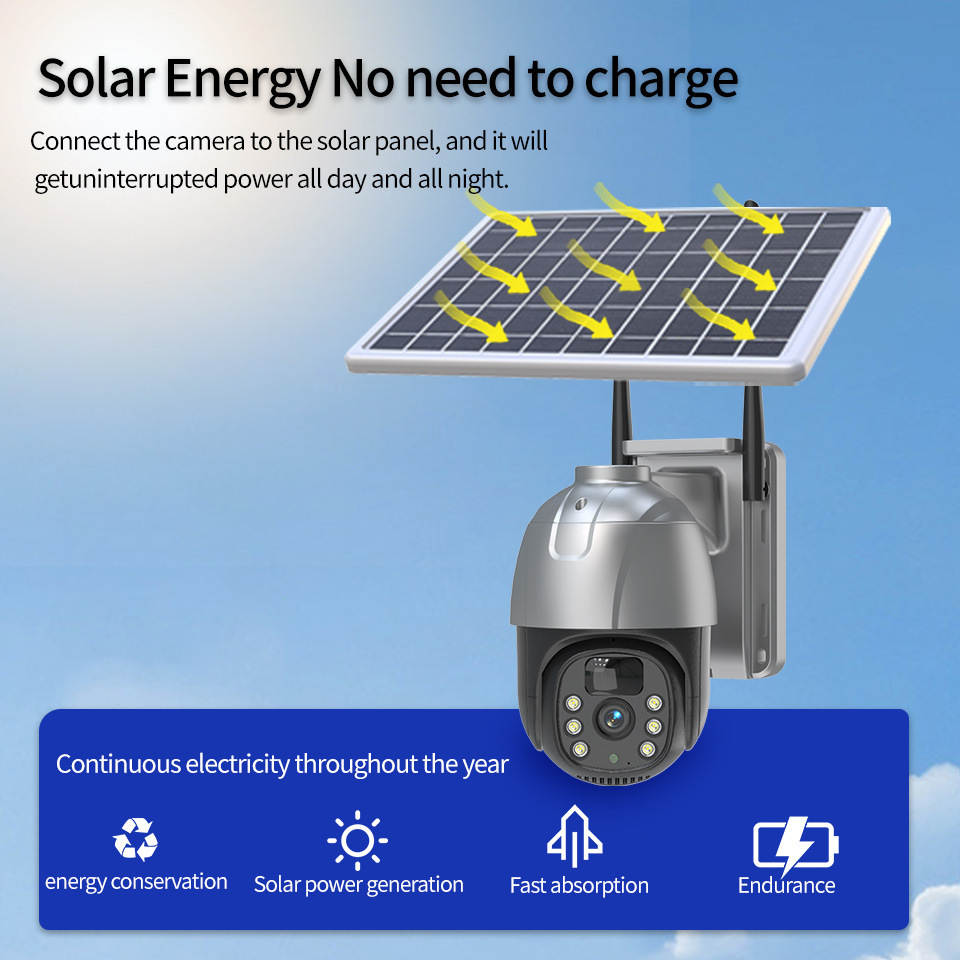 Solar-Powered PTZ Camera with Integrated Battery for Outdoor Monitoring